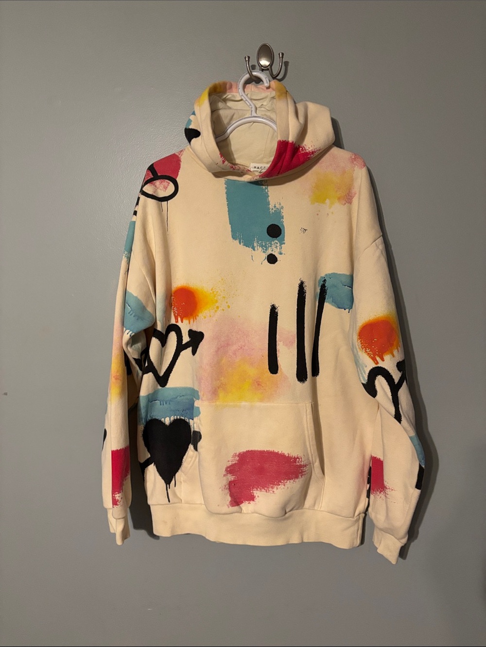 PacSun Cream Spray-Print hoodie with Multicolor Accents